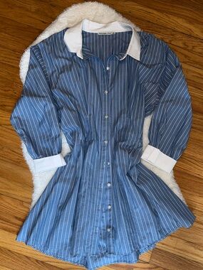 Abercrombie & Fitch Blue and White Pinstripe Shirt Dress